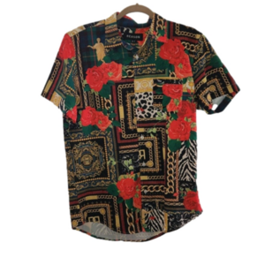 NWOT Reason chain animal tartan plaid antic statue  print button-up shirt